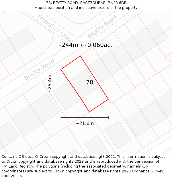 78, BEATTY ROAD, EASTBOURNE, BN23 6DB: Plot and title map