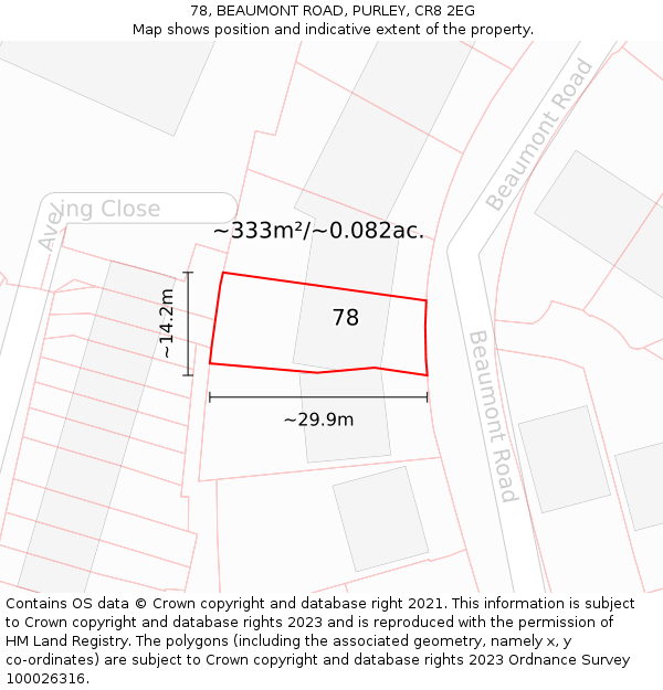 78, BEAUMONT ROAD, PURLEY, CR8 2EG: Plot and title map