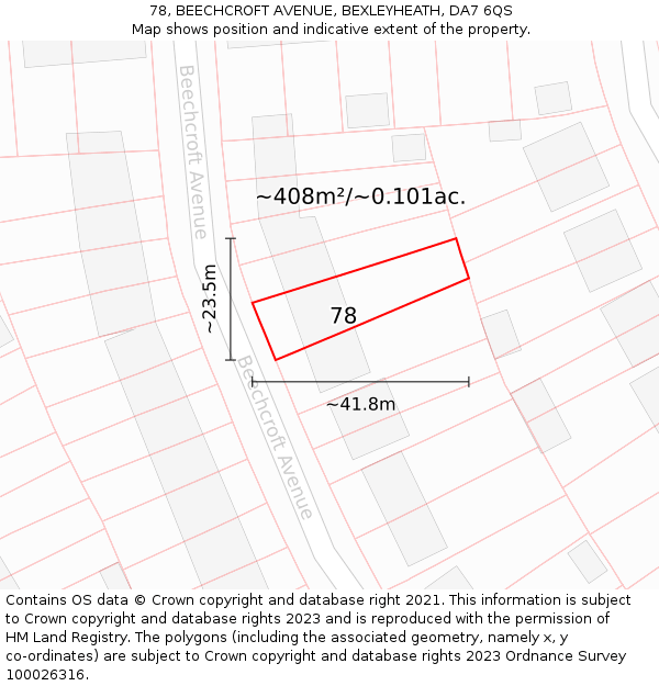 78, BEECHCROFT AVENUE, BEXLEYHEATH, DA7 6QS: Plot and title map