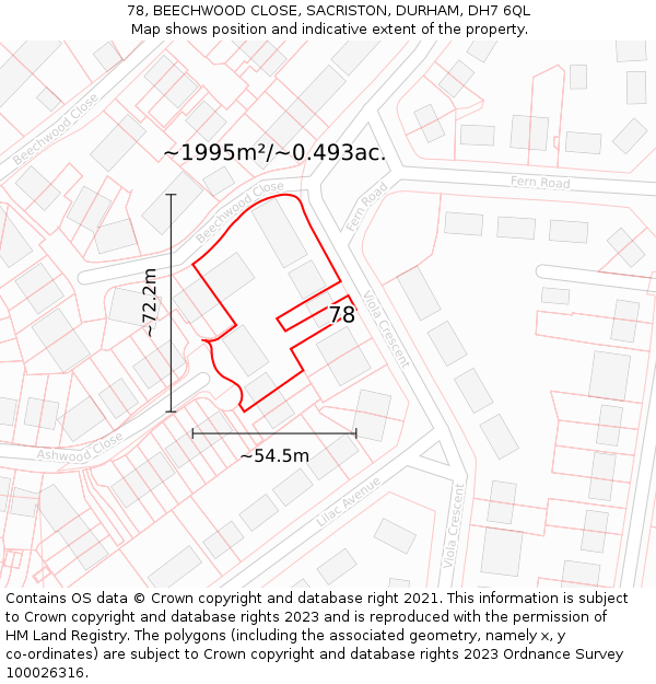 78, BEECHWOOD CLOSE, SACRISTON, DURHAM, DH7 6QL: Plot and title map