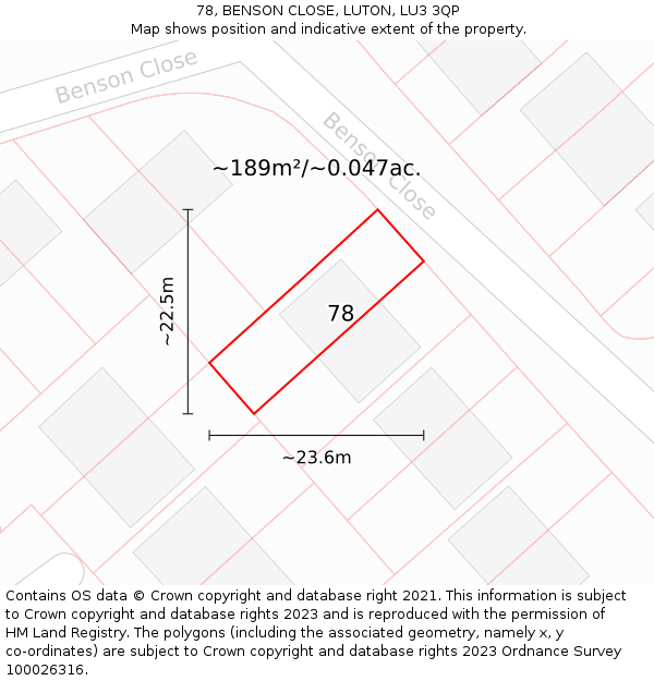 78, BENSON CLOSE, LUTON, LU3 3QP: Plot and title map