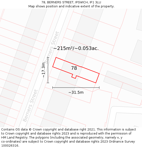 78, BERNERS STREET, IPSWICH, IP1 3LU: Plot and title map
