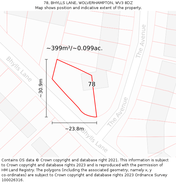 78, BHYLLS LANE, WOLVERHAMPTON, WV3 8DZ: Plot and title map