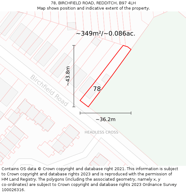 78, BIRCHFIELD ROAD, REDDITCH, B97 4LH: Plot and title map