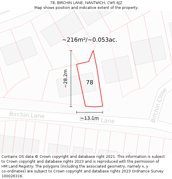 78, BIRCHIN LANE, NANTWICH, CW5 6JZ: Plot and title map