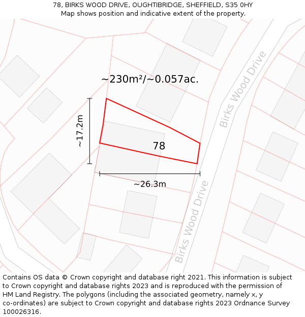78, BIRKS WOOD DRIVE, OUGHTIBRIDGE, SHEFFIELD, S35 0HY: Plot and title map