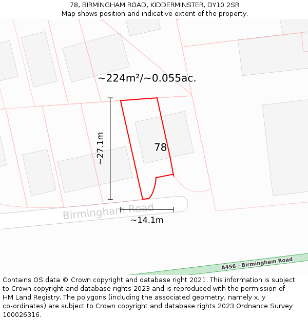 78, BIRMINGHAM ROAD, KIDDERMINSTER, DY10 2SR: Plot and title map
