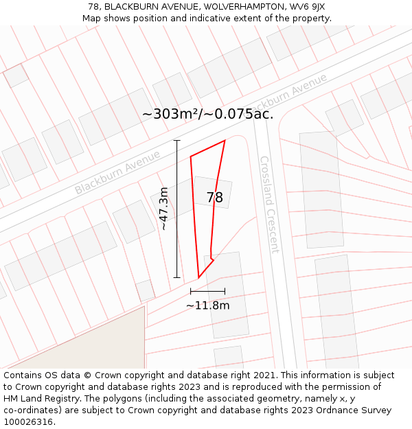 78, BLACKBURN AVENUE, WOLVERHAMPTON, WV6 9JX: Plot and title map
