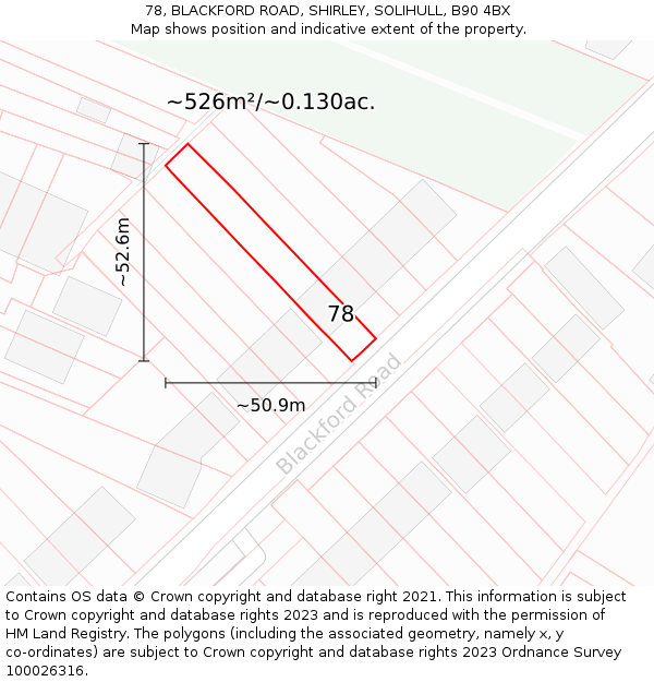 78, BLACKFORD ROAD, SHIRLEY, SOLIHULL, B90 4BX: Plot and title map