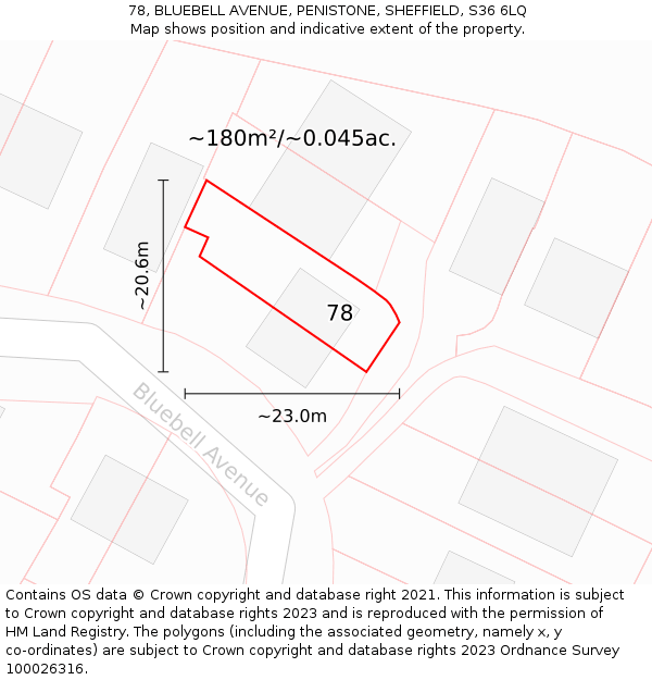 78, BLUEBELL AVENUE, PENISTONE, SHEFFIELD, S36 6LQ: Plot and title map
