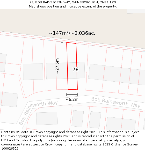 78, BOB RAINSFORTH WAY, GAINSBOROUGH, DN21 1ZS: Plot and title map