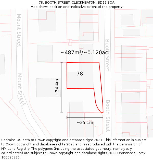78, BOOTH STREET, CLECKHEATON, BD19 3QA: Plot and title map