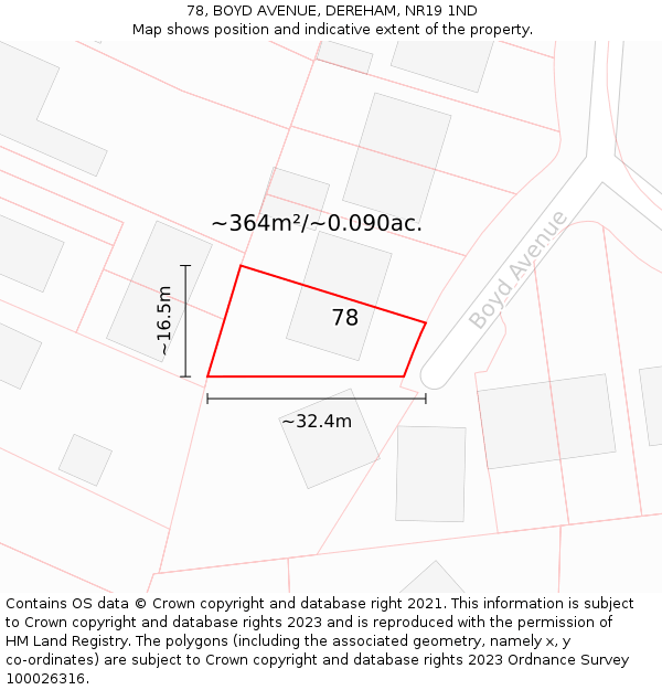 78, BOYD AVENUE, DEREHAM, NR19 1ND: Plot and title map