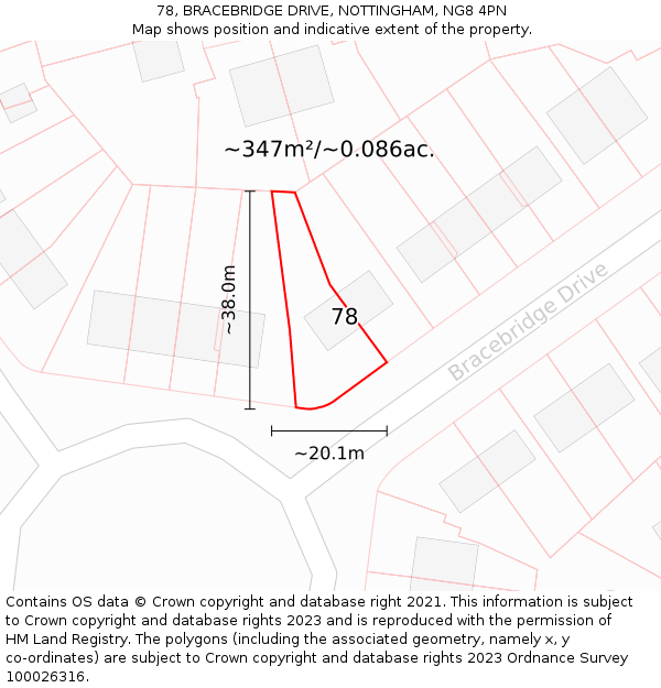 78, BRACEBRIDGE DRIVE, NOTTINGHAM, NG8 4PN: Plot and title map