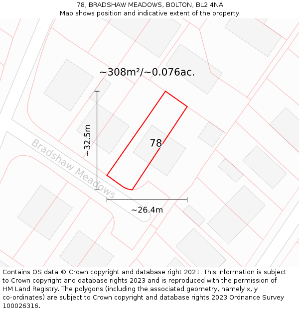 78, BRADSHAW MEADOWS, BOLTON, BL2 4NA: Plot and title map