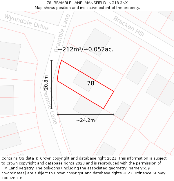 78, BRAMBLE LANE, MANSFIELD, NG18 3NX: Plot and title map