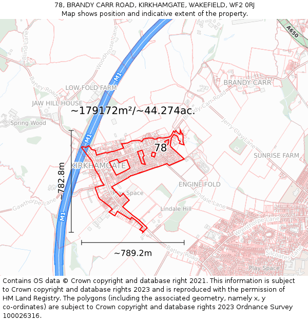 78, BRANDY CARR ROAD, KIRKHAMGATE, WAKEFIELD, WF2 0RJ: Plot and title map