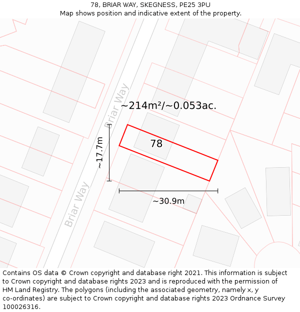 78, BRIAR WAY, SKEGNESS, PE25 3PU: Plot and title map
