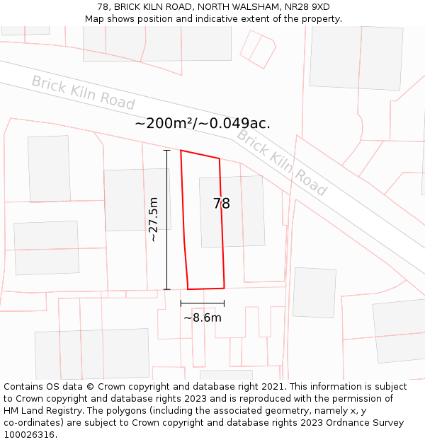 78, BRICK KILN ROAD, NORTH WALSHAM, NR28 9XD: Plot and title map