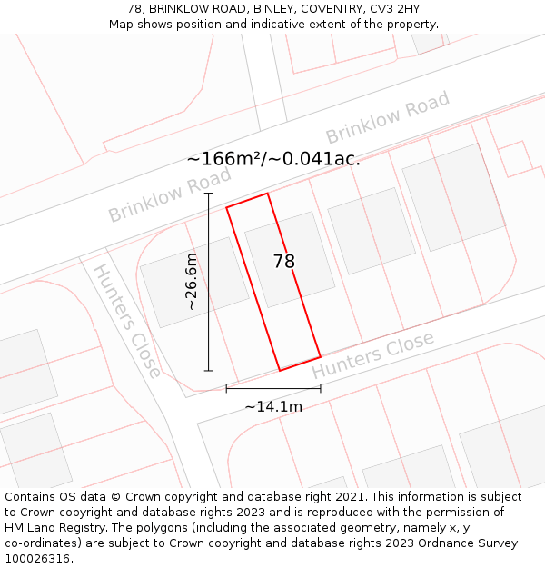 78, BRINKLOW ROAD, BINLEY, COVENTRY, CV3 2HY: Plot and title map