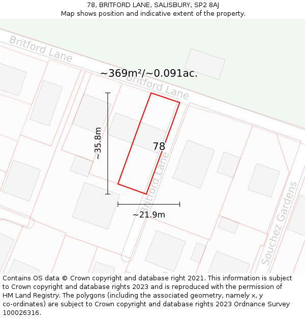 78, BRITFORD LANE, SALISBURY, SP2 8AJ: Plot and title map