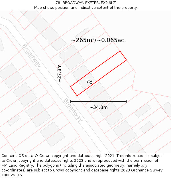 78, BROADWAY, EXETER, EX2 9LZ: Plot and title map