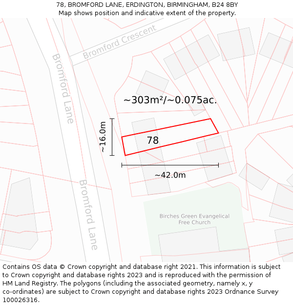 78, BROMFORD LANE, ERDINGTON, BIRMINGHAM, B24 8BY: Plot and title map