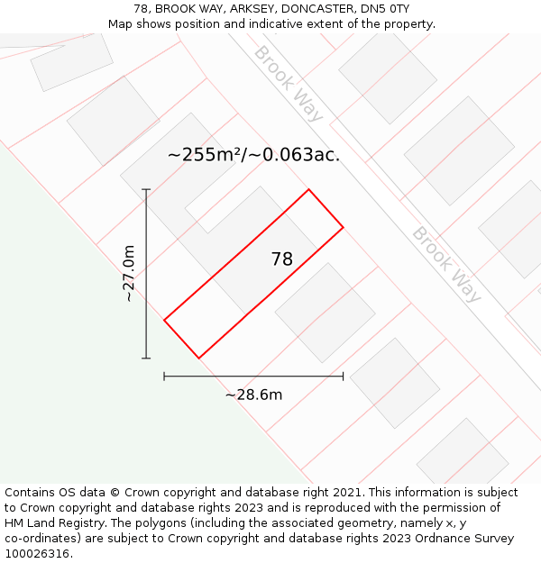 78, BROOK WAY, ARKSEY, DONCASTER, DN5 0TY: Plot and title map