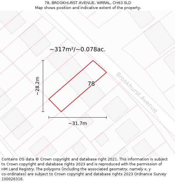 78, BROOKHURST AVENUE, WIRRAL, CH63 0LD: Plot and title map