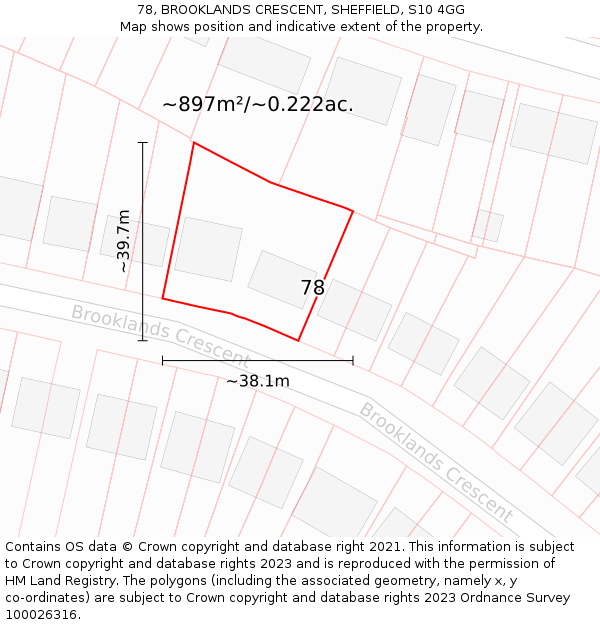 78, BROOKLANDS CRESCENT, SHEFFIELD, S10 4GG: Plot and title map