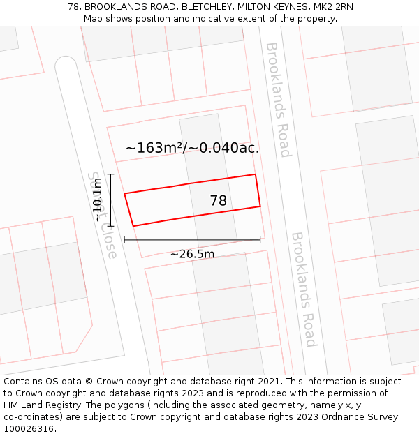 78, BROOKLANDS ROAD, BLETCHLEY, MILTON KEYNES, MK2 2RN: Plot and title map