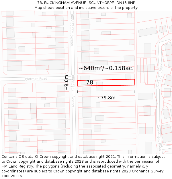 78, BUCKINGHAM AVENUE, SCUNTHORPE, DN15 8NP: Plot and title map