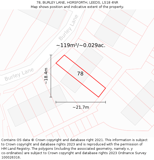 78, BURLEY LANE, HORSFORTH, LEEDS, LS18 4NR: Plot and title map