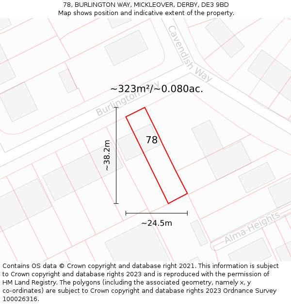 78, BURLINGTON WAY, MICKLEOVER, DERBY, DE3 9BD: Plot and title map
