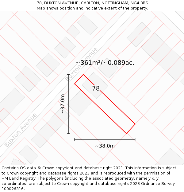 78, BUXTON AVENUE, CARLTON, NOTTINGHAM, NG4 3RS: Plot and title map