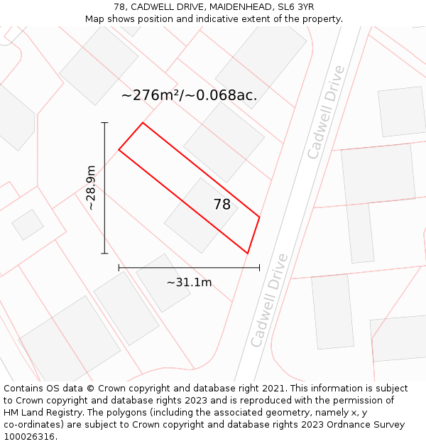 78, CADWELL DRIVE, MAIDENHEAD, SL6 3YR: Plot and title map