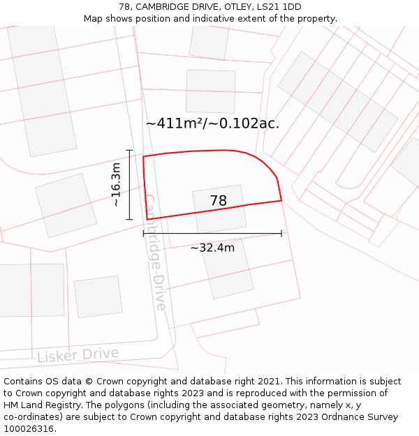 78, CAMBRIDGE DRIVE, OTLEY, LS21 1DD: Plot and title map