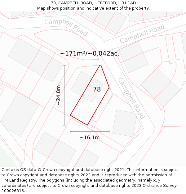 78, CAMPBELL ROAD, HEREFORD, HR1 1AD: Plot and title map