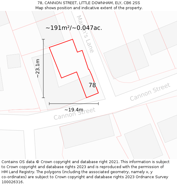 78, CANNON STREET, LITTLE DOWNHAM, ELY, CB6 2SS: Plot and title map