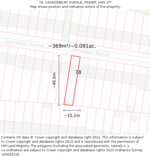 78, CANNONBURY AVENUE, PINNER, HA5 1TT: Plot and title map