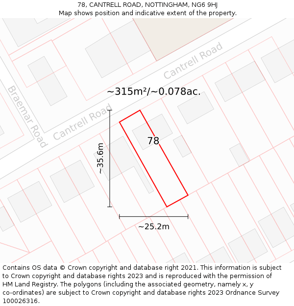 78, CANTRELL ROAD, NOTTINGHAM, NG6 9HJ: Plot and title map