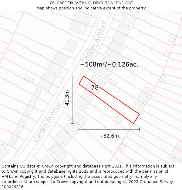 78, CARDEN AVENUE, BRIGHTON, BN1 8NE: Plot and title map
