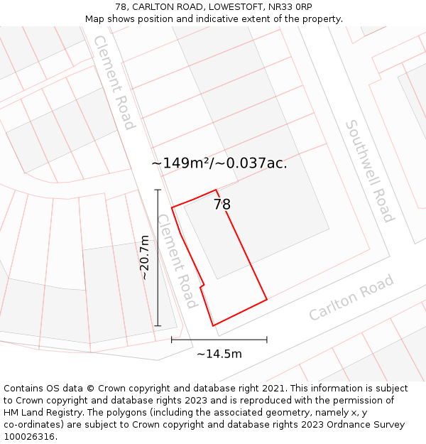 78, CARLTON ROAD, LOWESTOFT, NR33 0RP: Plot and title map
