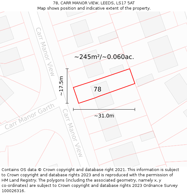 78, CARR MANOR VIEW, LEEDS, LS17 5AT: Plot and title map