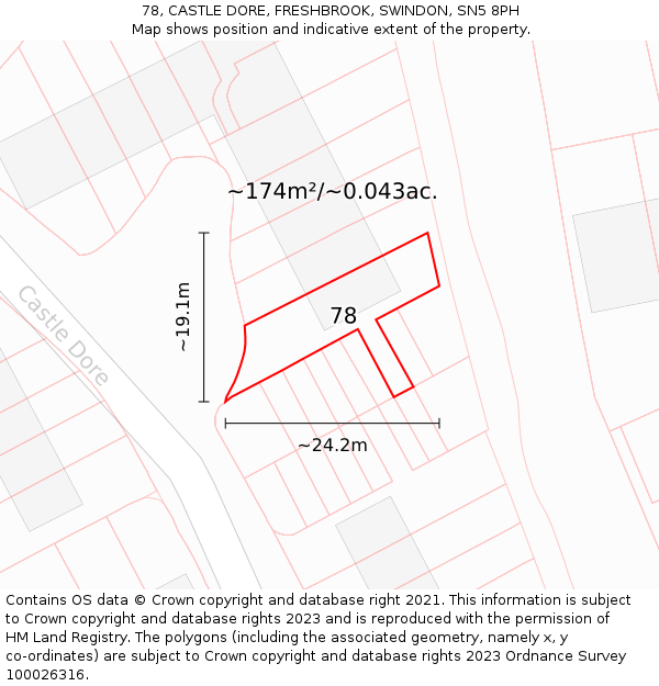 78, CASTLE DORE, FRESHBROOK, SWINDON, SN5 8PH: Plot and title map