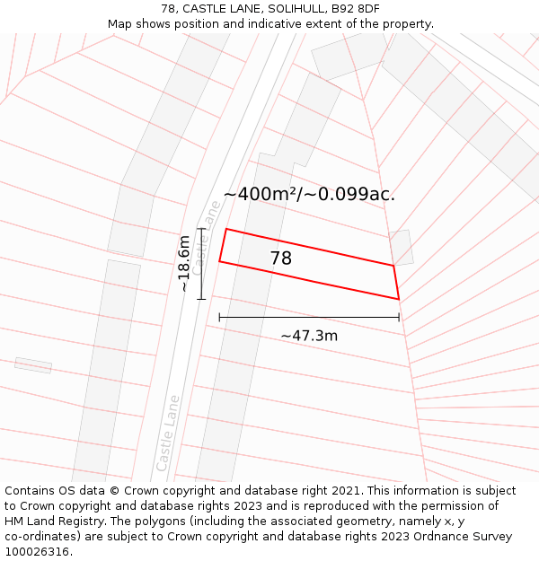 78, CASTLE LANE, SOLIHULL, B92 8DF: Plot and title map
