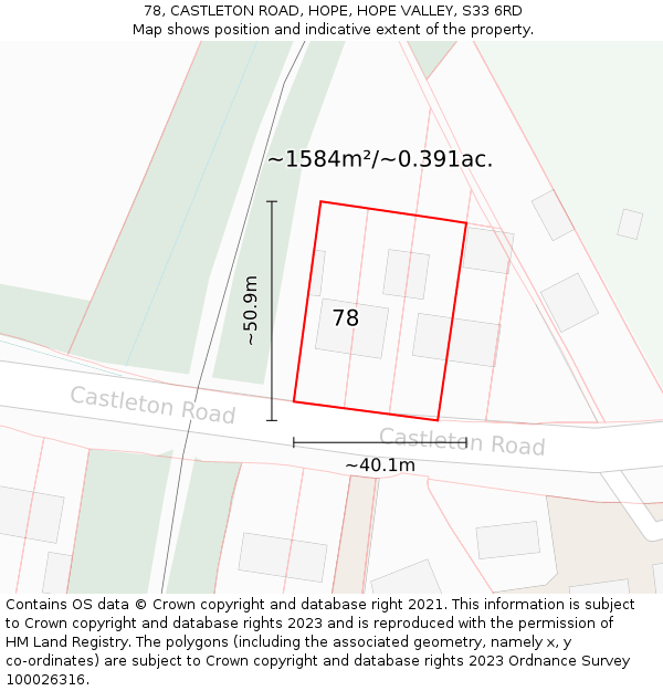 78, CASTLETON ROAD, HOPE, HOPE VALLEY, S33 6RD: Plot and title map