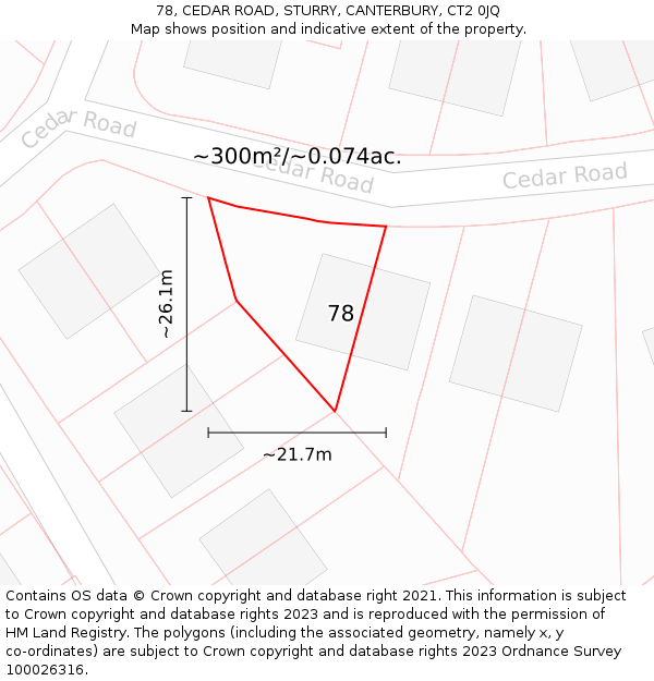 78, CEDAR ROAD, STURRY, CANTERBURY, CT2 0JQ: Plot and title map