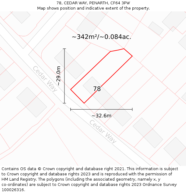 78, CEDAR WAY, PENARTH, CF64 3PW: Plot and title map