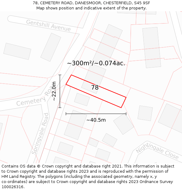 78, CEMETERY ROAD, DANESMOOR, CHESTERFIELD, S45 9SF: Plot and title map